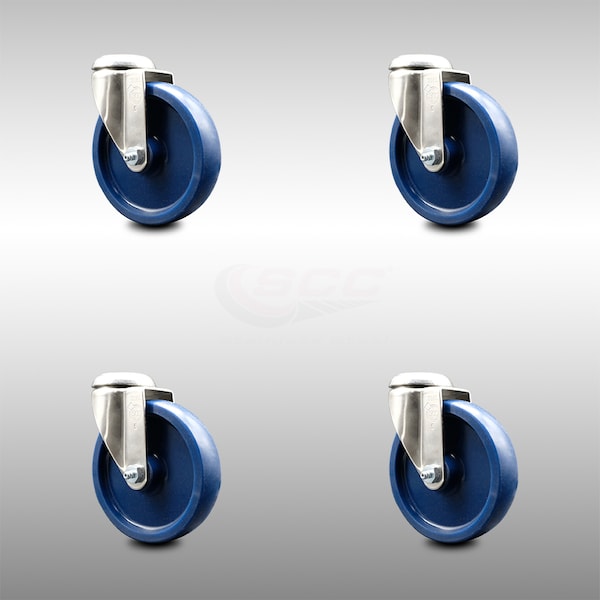 5 Inch 316SS Solid Polyurethane Wheel Swivel Bolt Hole Caster Set